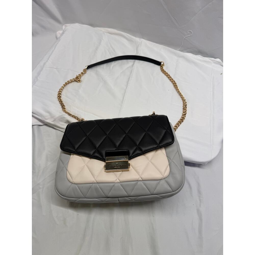 Rare Kate Spade Quilted Color‑Block Shoulder Bag – Black & Beige – Gold Chain - Picture 3 of 8
